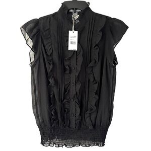 Isabella Rodriguez NWT Black Sleeveless Ruffle Sheer Top Sz M Goth Whimsygoth